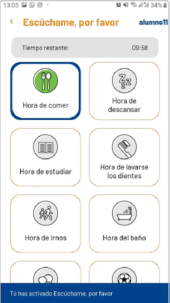 Función Escúchame, por favor activada con tiempo restante