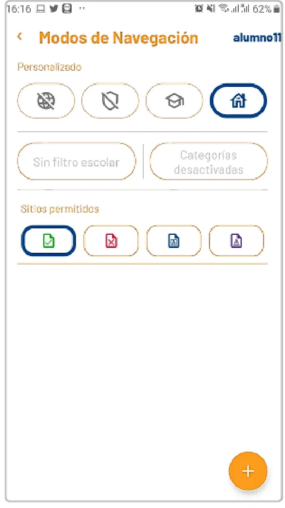 Modos de navegación en la app de familias